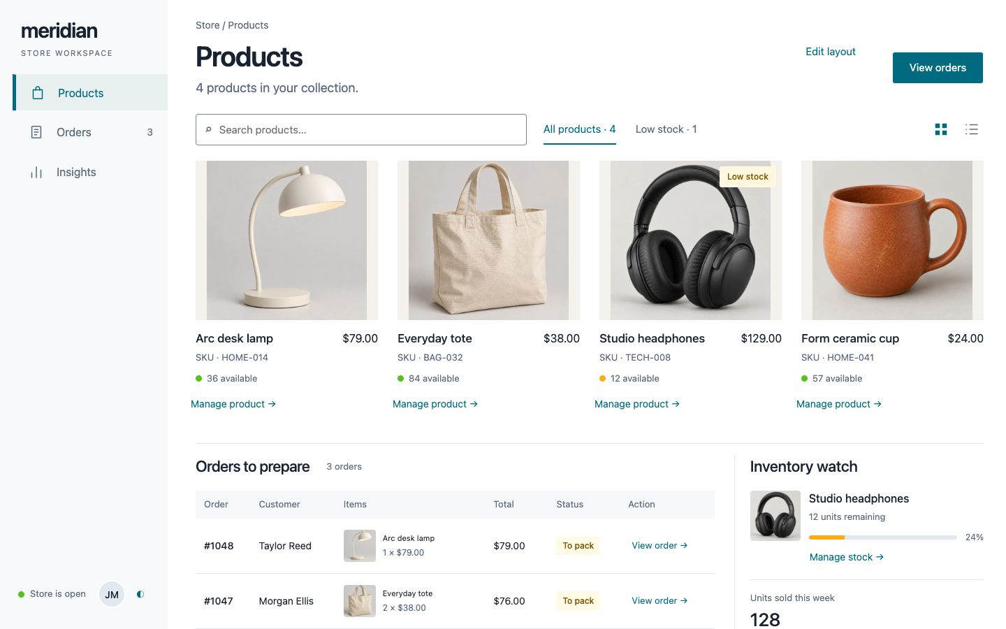 Commerce Overview application preview