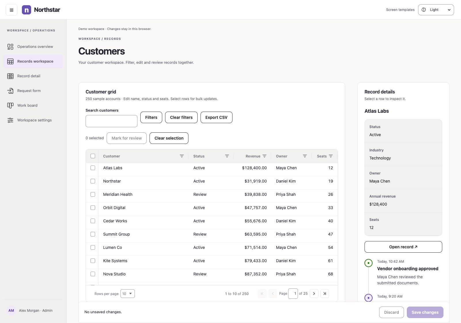 Records workspace screen template built with BluKavantUI