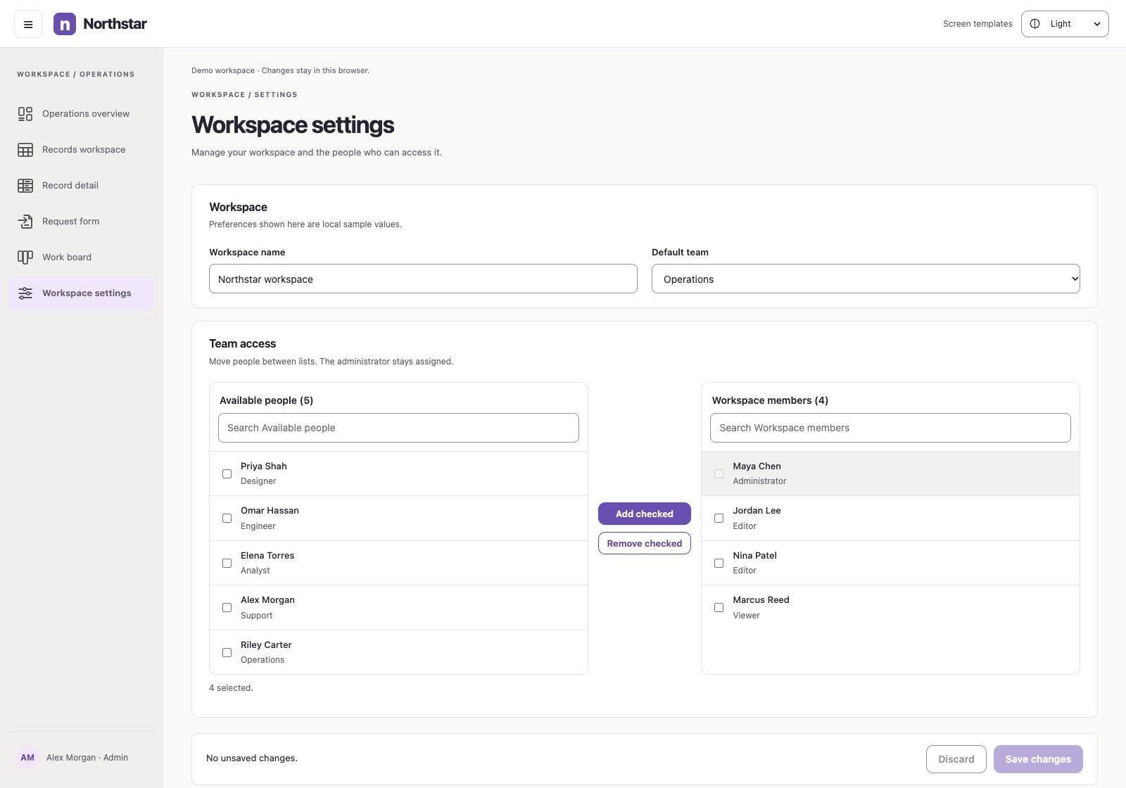 Workspace settings TypeScript screen